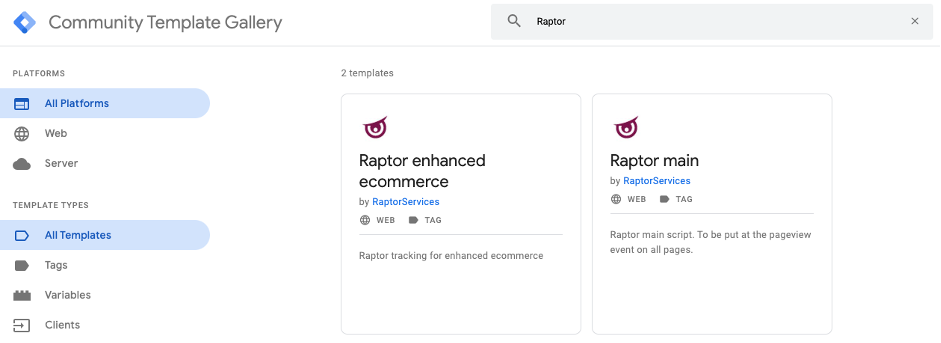 Raptor available in Google Tag Manager Community Template Gallery